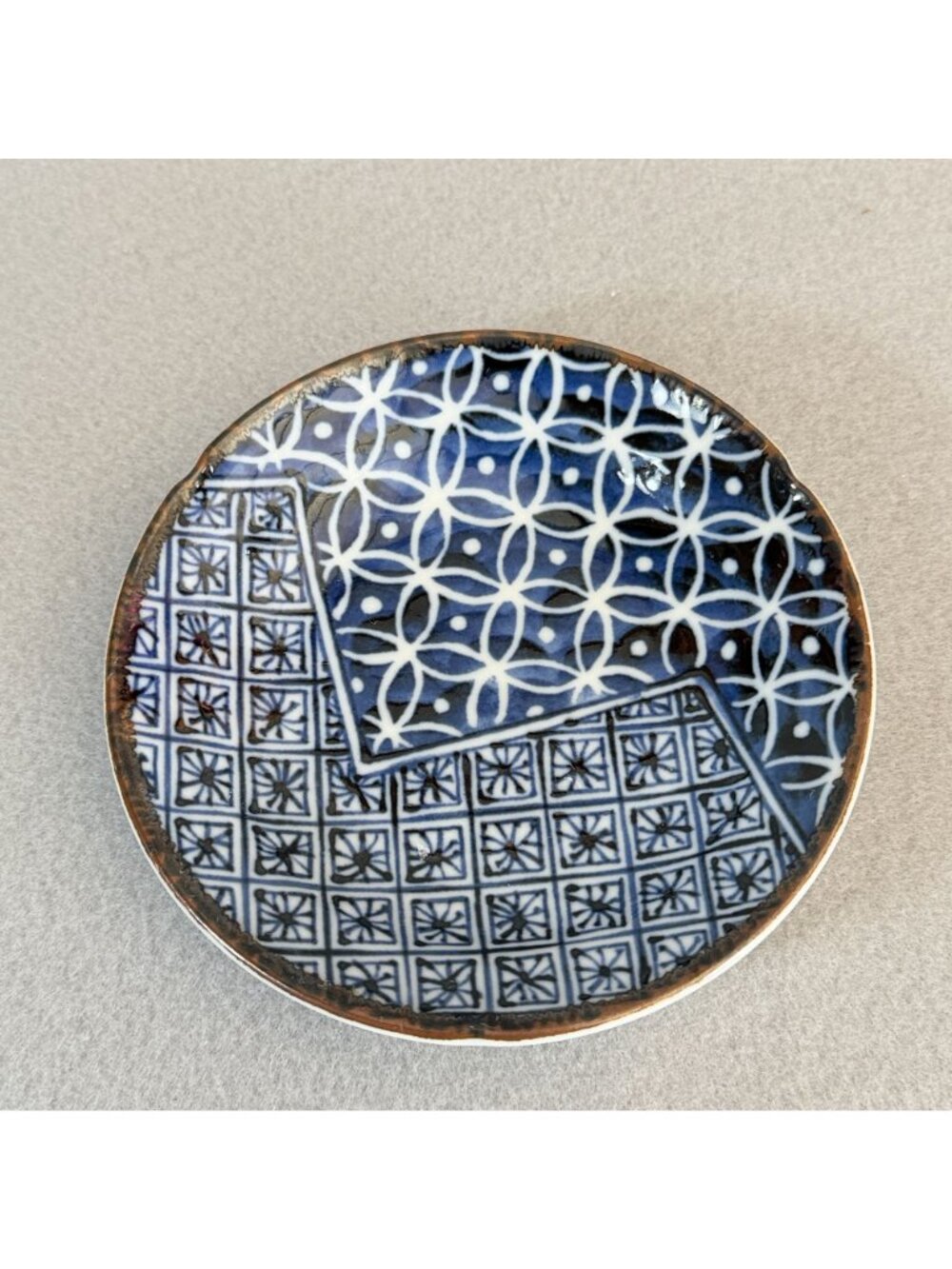 Vintage Arita Yaki Shoho Blue White 5" Plate Geometric Shippo Hanabishi Japan - Picture 5 of 6